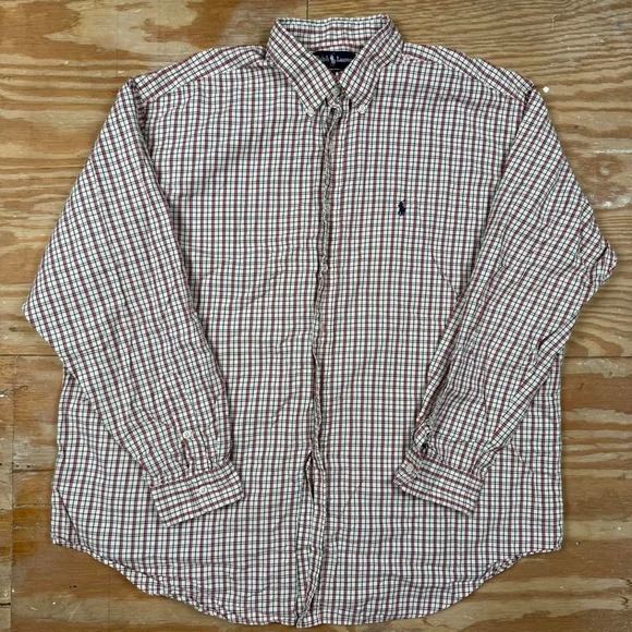red and black plaid polo ralph lauren striped button up shirt - Picture 1 of 6